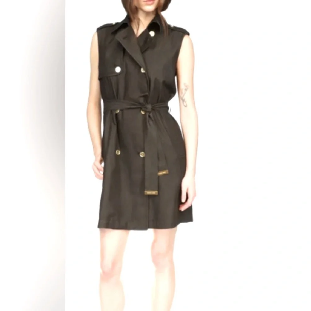 Michael Kors Black Chambray Sleeveless Coat Dress/Gold buttons/Accents - Size M